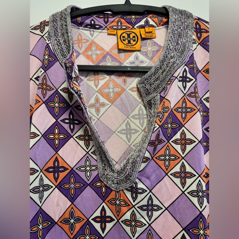 TORY BURCH SILK JERSEY BEJEWELED TUNIC- SIZE M- STUNNING! - Picture 2 of 3